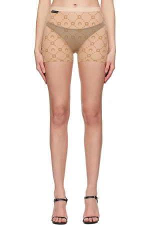 Marine Serre Short beige en filet à motif floqué exclusif à SSENSE