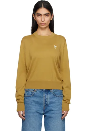 Ami Pull kaki en laine à logo Ami de cœur et à col ras du cou