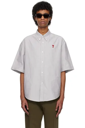Ami Chemise à manches courtes droite grise en coton