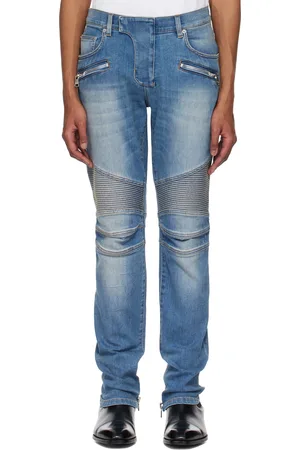 Balmain Jean motard ajusté bleu