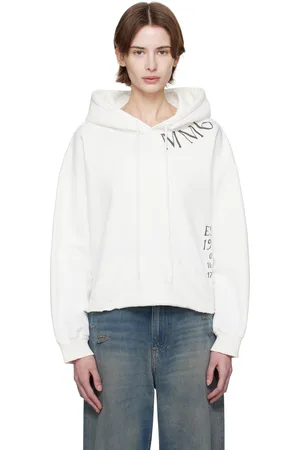 Maison Margiela Pull à capuche blanc à ourlet brut et à logo modifié