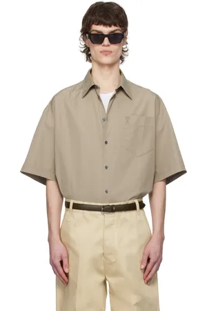 Ami Chemise à manches courtes droite taupe en coton