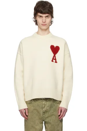 Ami Pull blanc cassé en laine à logo Ami de cœur