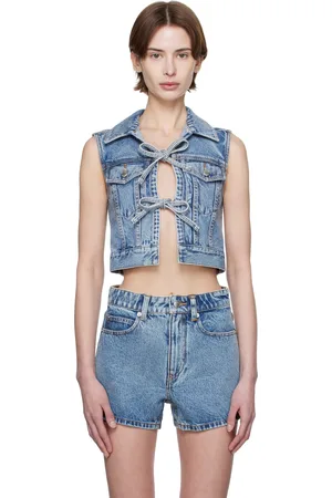 Alexander Wang Veste bleue en denim à perles transparentes thermocollées