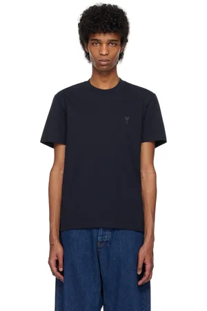 Ami T-shirt bleu marine en coton à logo Ami de cœur