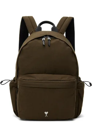 Ami Sac à dos kaki en canevas à logo Ami de cœur