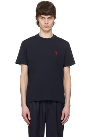Ami T-shirt bleu marine en coton à logo Ami de cœur