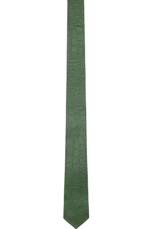 Veert Cravate verte en cuir gaufré façon croco