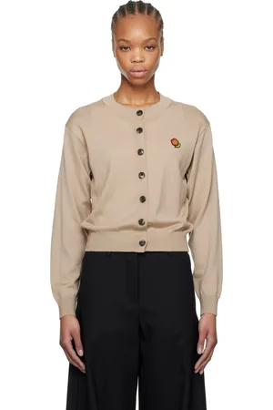 Kenzo Cardigan beige à col ras du cou et à logo Pop brodé
