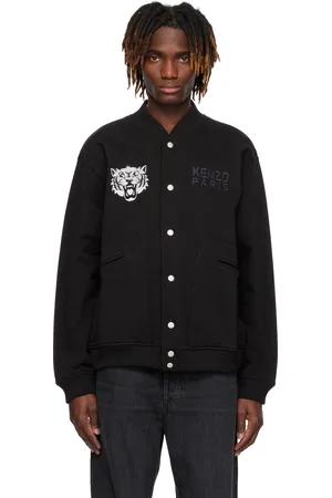 Kenzo Blouson aviateur noir à écusson de tigre et à logo brodés