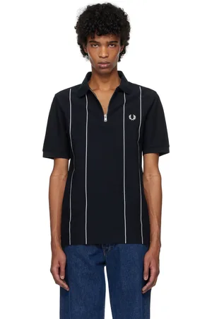 Fred Perry Polo bleu marine à demi-glissière et à rayures fines