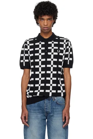 Fred Perry Polo noir et blanc à motif géométrique en tricot jacquard