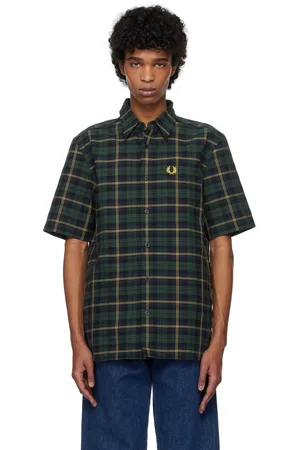 Fred Perry Chemise bleu marine et vert en toile oxford à motif tartan