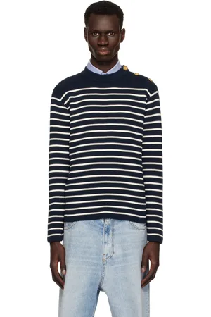 VALENTINO Pull bleu marine et blanc à rayures