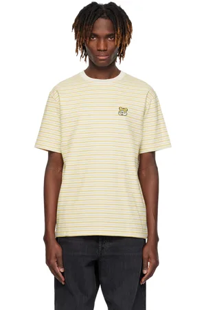 Kenzo T-shirt blanc cassé et jaune à écusson et à logo brodés édition VERDY
