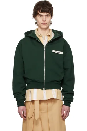 Jacquemus Pull à capuche vert à glissière et à écusson en gros-grain - La croisière
