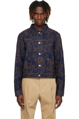 Kenzo Blouson camionneur bleu en denim à motif brodé édition VERDY