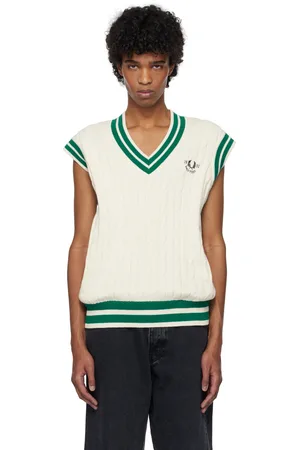 Fred Perry Gilet de tennis blanc cassé en tricot câblé