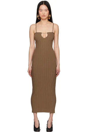 Jacquemus Robe midi Sierra brune à bretelles fines
