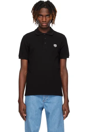 Kenzo Polo ajusté noir à écusson de tigre et à logo brodés