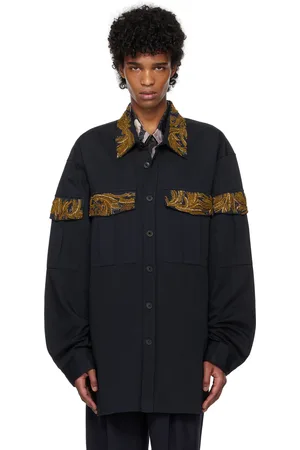 DRIES VAN NOTEN Chemise bleu marine à ornements brodés