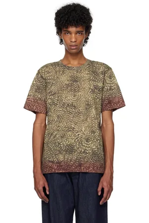 DRIES VAN NOTEN T-shirt kaki en coton à motif graphique imprimé