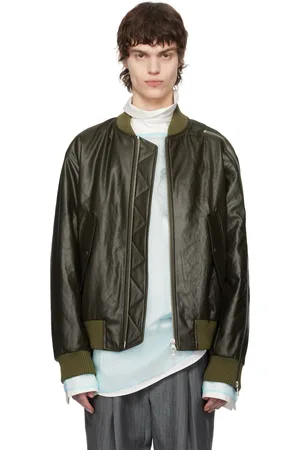 DRIES VAN NOTEN Blouson aviateur kaki en cuir synthétique