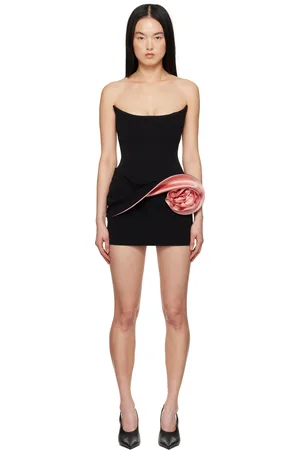 MAGDA BUTRYM Robe courte de style bustier noire à appliqué floral contrastant rose