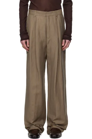 DRIES VAN NOTEN Pantalon droit beige en lin
