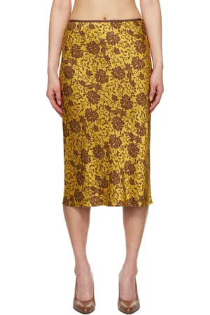 DRIES VAN NOTEN Jupe midi jaune et brun en damas