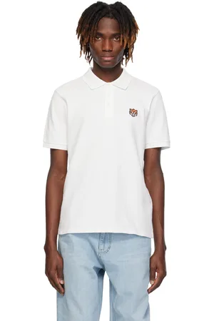 Kenzo Polo ajusté blanc à écusson de tigre et à logo brodés
