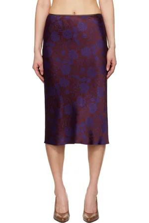 DRIES VAN NOTEN Jupe midi bourgogne et mauve en damas