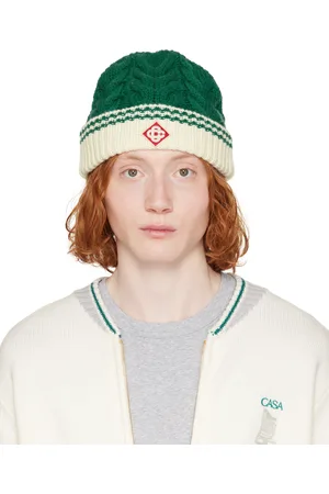 Casablanca Bonnet vert et blanc cassé en tricot câblé