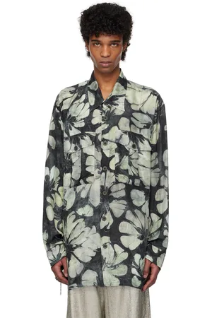 DRIES VAN NOTEN Chemise bleu marine et vert en soie