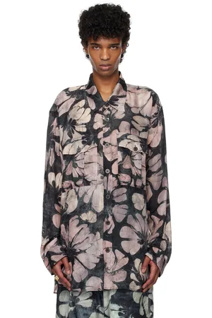 DRIES VAN NOTEN Chemise gris et rose en soie