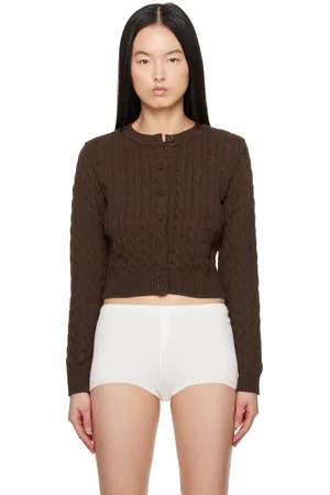 Frankies Bikinis Cardigan Dudley brun en tricot câblé