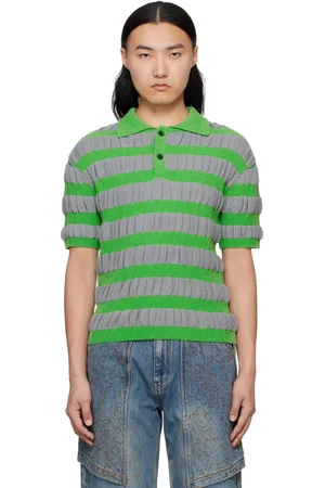 Andersson Bell Polo gris et vert à rayures texturées
