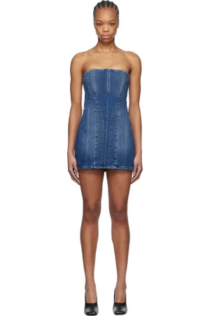 Monot Robe courte de style bustier bleue en denim