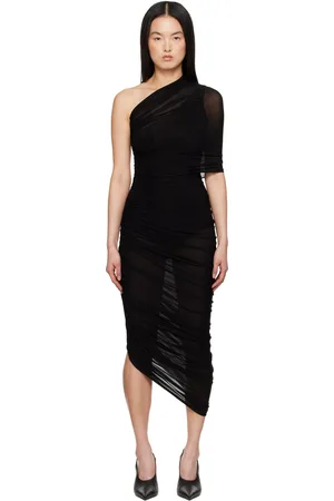 MAGDA BUTRYM Robe midi drapée noire à manche unique