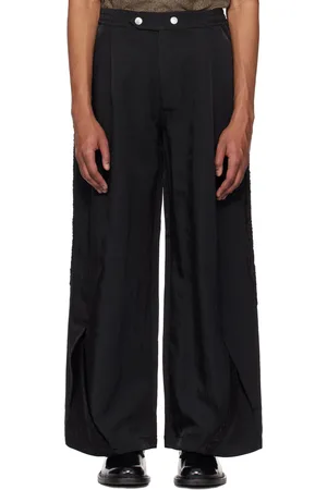 NULLUS Pantalon de survêtement noir en velours côtelé à panneaux