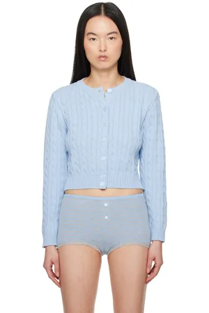 Frankies Bikinis Cardigan Dudley bleu en tricot câblé