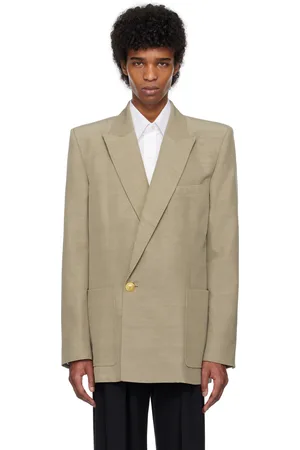 Balmain Veston façon costume taupe en cupro à bouton