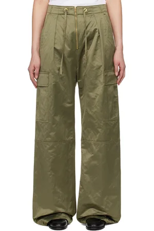 Ami Pantalon cargo kaki en satin de coton à glissière