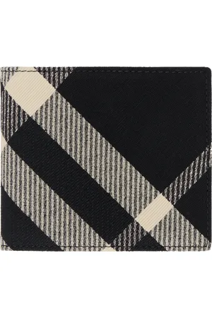 Burberry Portefeuille à deux volets noir et beige à carreaux