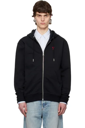 Ami Pull à capuche noir en coton à gissière et à logo Ami de cœur