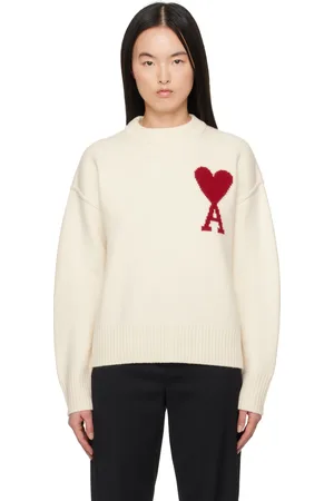Ami Pull blanc cassé en laine à logo Ami de cœur