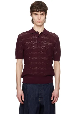 DRIES VAN NOTEN Polo bourgogne en tricot à mailles ouvertes