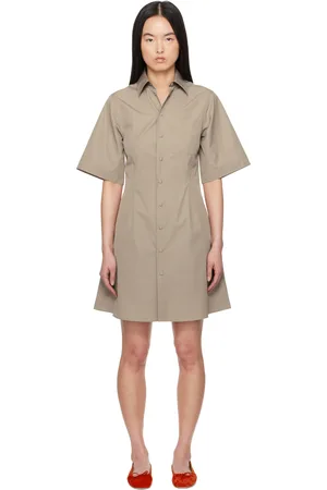 Ami Robe courte taupe en coton à manches courtes