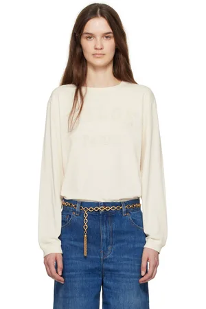 Chloé T-shirt à manches longues surdimensionné blanc cassé à logo
