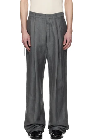 DRIES VAN NOTEN Pantalon droit gris en lin